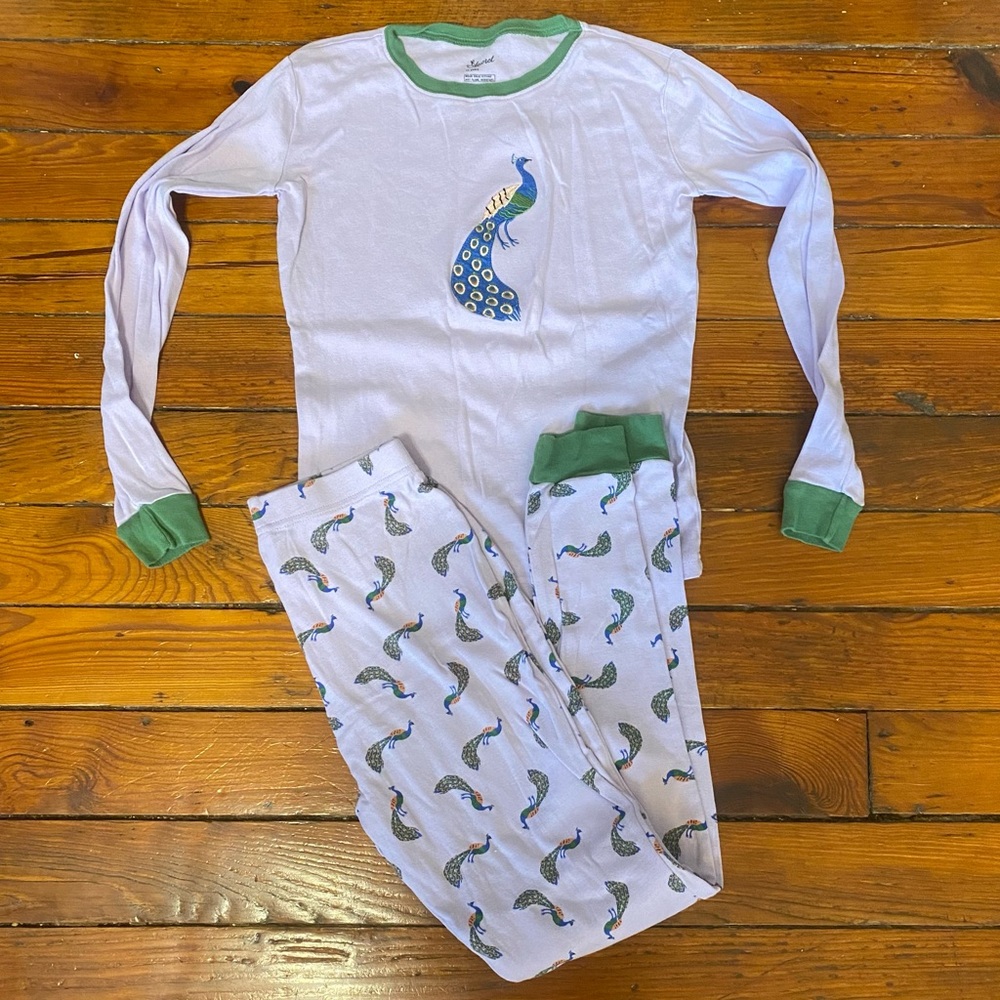 Leveret Purple Peacock Pajama Set Pants & Long Sleeves Size 14